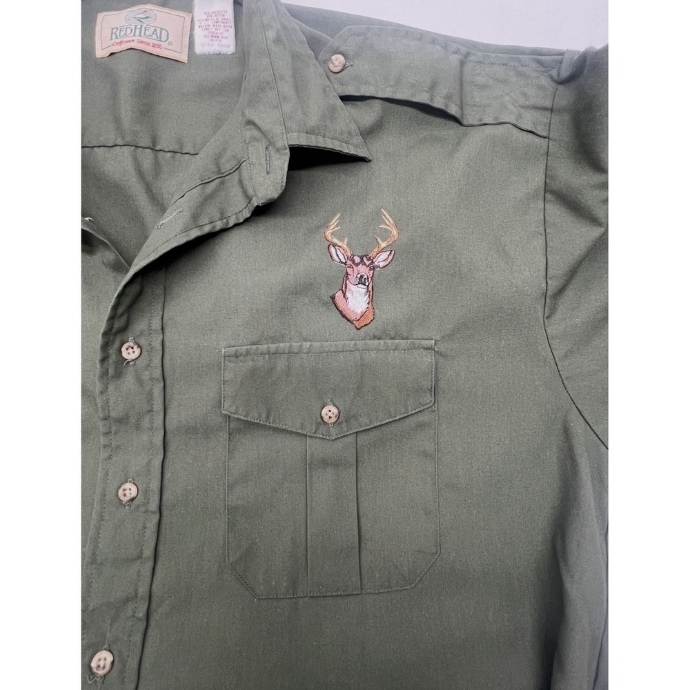 Red Head, Long Sleeve Green, Button Down, Men's XL, 1970, Vtg. Deer, Hunter.‎ - Picture 6 of 12